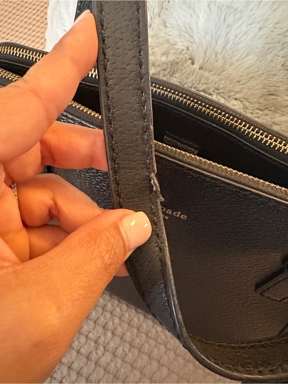 kate spade large Black Pebbled Leather Top-Handle Satchel - Picture 14 of 15